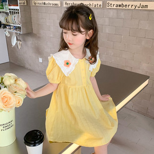 女童夏装连衣裙2024新款儿童洋气韩版女孩夏季娃娃领花朵公主裙子