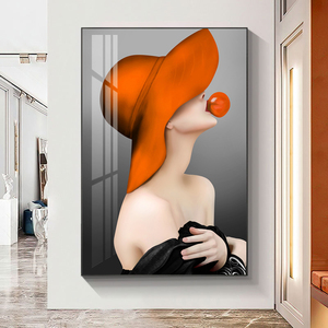 轻奢时尚美女挂画女性艺术高级极简玄关装饰画客厅落地潮流大幅壁