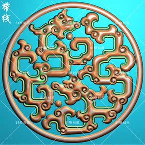 精雕图jdp灰度图bmp草龙龙纹浮雕木雕cl-069圆形拐子龙靠背带线