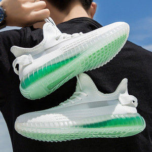 日本购夏季350v2网红现货透明幻彩底椰子鞋男q运动潮鞋飞织男鞋透