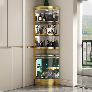 转角玻璃鱼缸酒柜一体展示柜客厅靠墙三角储物轻奢现代不锈钢酒柜