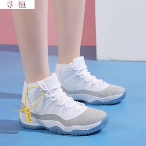 莆田白银闪粉高腰运动鞋女系带a锥鞋高帮婚鞋反光百搭蓝球潮11乔