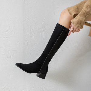 绒面长靴女中跟