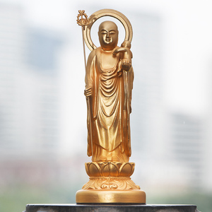 日本高冈铜器秀雲作24k镀金送子地藏王子安地藏菩萨 水子佛像摆件