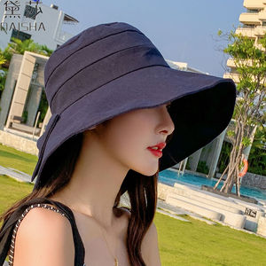黛莎帽子女夏遮阳帽时尚韩版防晒渔夫帽百搭大帽檐遮脸海边沙滩帽