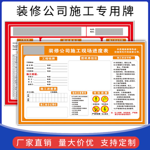 装修装饰公司施工制度铭牌工地警示标识牌施工程进度表形象展览牌操作流程图现场看板效果图材料岗位文明施工