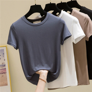 莫代尔短袖面膜t恤女薄款春夏新款白色打底衫冰丝圆领内搭上衣潮