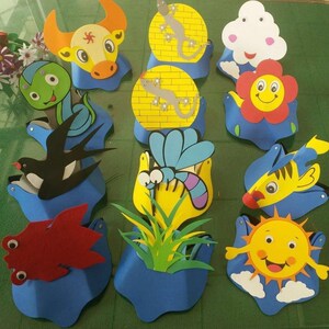 小壁虎借尾巴道具头饰动物卡纸儿童表演卡通面具幼儿园装扮帽子