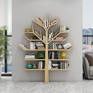 简约现代创意树形书架实木落地办公室客厅玄关沙发边树状多层书柜