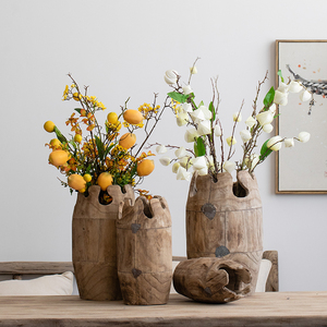 复古怀旧木质花瓶大号干花装饰摆件客厅插花创意家居原木玄关花器
