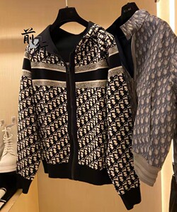 正品dior 迪奥 新款字母老花logo双面穿连帽开衫女针织衫外套男