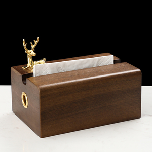 胡桃实木纸巾盒创意餐巾纸盒简约黄铜小鹿桌面装饰卫生抽纸收纳盒