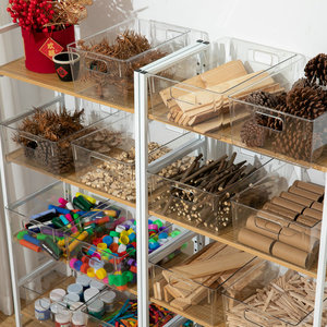 幼儿园美工区环创材料透明收纳筐玩具分类整理塑料筐子桌面收纳盒