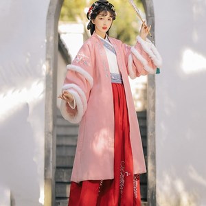 宋制冬装汉服【汣渡】冬女中国风汉元素直领长衫披风长款秋冬古装