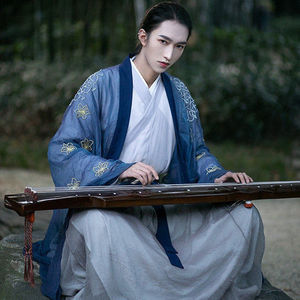 原创汉服男女情侣cp日常刺绣古装魏晋风交领齐腰超仙大袖套装春夏