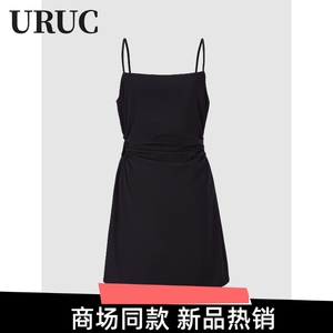 UR UC女装 暗黑风镂空小黑裙吊带连衣裙短裙
