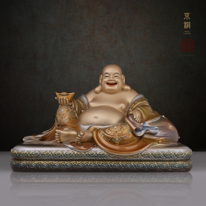 京铜黄铜掐丝珐琅镶金宽体笑佛弥勒佛大肚开心笑佛像弥勒菩萨摆件