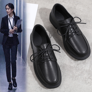 英伦风小皮鞋女配正装秋冬西装鞋子女工装职业通勤女鞋黑色工作鞋