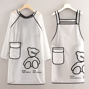 TPU长袖罩衣新款女防水防油定制logo印字家用厨房围裙大人工作服