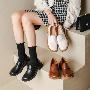 小皮鞋女配裙子日系女jk时尚百搭休闲通勤真皮软底中跟圆头乐福鞋