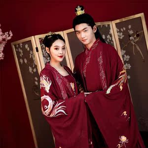 原创衫襦嫁齐腰汉服六米男女风摆魏晋大袖夏古风婚服情侣花裙