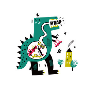 涂鸦手绘绿色恐龙印花图案儿童t恤卡通小动物a级胶印耐水洗热印贴