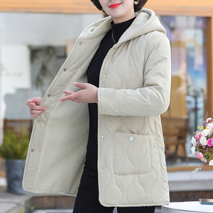 冬装棉衣女中长款加绒夹棉外套连帽棉服上衣中年妈妈冬季加厚棉袄