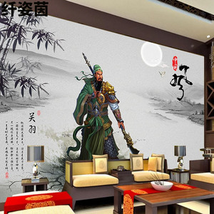 3d武财神关公像客厅背景墙纸壁画镇宅墙布关羽招财供奉装饰画壁纸