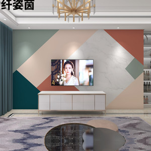 北欧拼色电视背景墙壁纸个性艺术几何线条客厅卧室影视墙布壁画