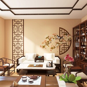 中国风文化背景墙壁纸新中式古风3d花鸟屏风客厅茶室壁布卧室墙纸