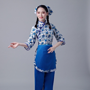阿庆嫂演出服村姑装民国风花衣服女喜儿表演服装采茶农村古装丫鬟