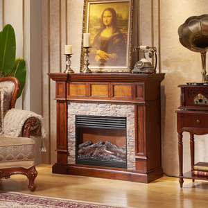 美式复古壁炉架入户客厅实木装饰柜欧式别墅家用取暖仿真火炉柜