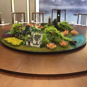 酒店大圆桌摆件餐桌转盘创意装饰仿真花造景花艺沙盘摆设盆景摆花