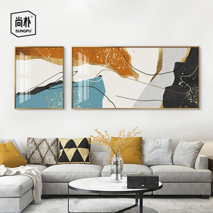 北欧抽象客厅装饰画现代简约大气沙发背景墙挂画两幅横版组合墙画