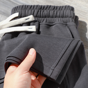 冷淡系高级感深灰色重磅斜纹面料双面棉运动短裤休闲宽松直筒裤子