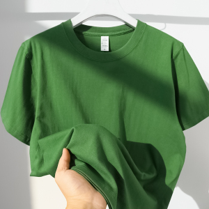 牛油果绿270g重磅不透圆领短袖t恤女纯棉芥末绿纯色半袖