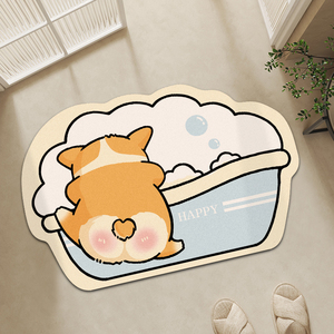 卡通熊猫软硅藻泥浴室吸水脚垫卫生间门口地垫厕所防滑地毯垫子