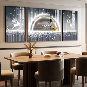智能沙发背景墙装饰画客厅高档现代简约壁画大气挂饰餐厅挂画时钟