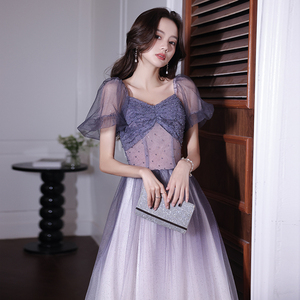 法式小晚礼服女气质名媛仙气高级感宴会主持人紫色连衣裙平时可穿
