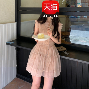 粉色花边连衣裙春夏高级感蓬蓬裙仙女裙短裙csssfit迟伞伞cssfit