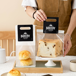 透明吐司包装袋简铁丝卷边自封袋约英文手提全麦切片450g面包袋子