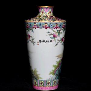 粉彩麻瓷器收纹梅瓶，高古董古玩姑献寿藏清乾隆