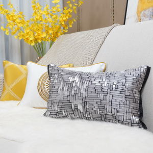 现代简约北欧ins皮轻奢样板房米色沙发客厅抱枕腰枕靠枕靠垫套