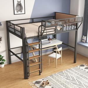 上床下桌铁架床成人儿童加厚铁艺床省空间小户型高架床上下铺铁床