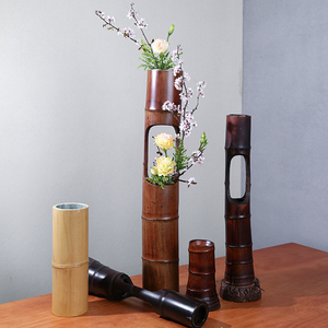 剑山竹筒竹根花器禅意中式日式插花竹制摆件中华花艺花道插花器皿