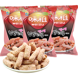 韩国进口零食品草莓味祖红炒年糕条膨化开袋即食网红休闲小吃