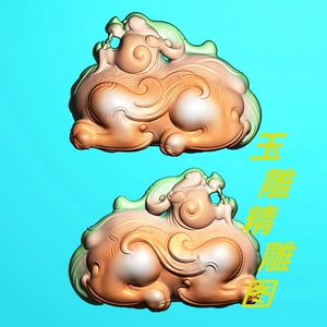 立体双面 仿古 招财瑞兽 貔貅 精雕图jdp浮雕玉雕灰度图电脑雕刻
