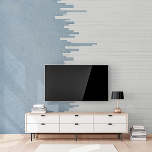 8d北欧蓝白撞色电视背景墙壁纸壁画简约清新现代客厅卧室墙纸墙布