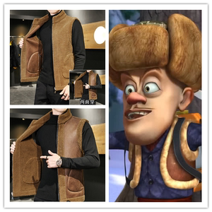 光头强同款衣服马甲大码男休闲一体夹克背心棉服马甲外套网红抖音