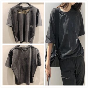 alexander wang/亚历山大王 20ss 做旧字母logo 短袖男t恤女